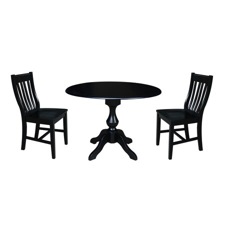 International Concepts Round 42 in Round Top Pedestal Table with 2 Chairs, Black, 42 in W, 42 in L, 30.3 in H, Wood, Black K46-42DPT-11B-C61-2